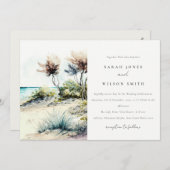 Elegant Dusky Coastal Palm Beach Seascape Wedding Kaart (Voorkant / Achterkant)