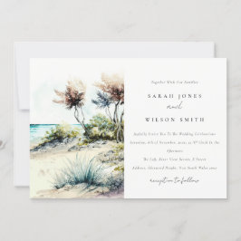 Elegant Dusky Coastal Palm Beach Seascape Wedding Kaart