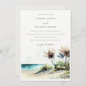Elegant Dusky Coastal Palm Beach Seascape Wedding Kaart (Voorkant / Achterkant)