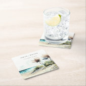 Elegant Dusky Coastal Palm Beach Seascape Wedding Kartonnen Onderzetters (Insitu)