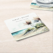 Elegant Dusky Coastal Palm Beach Seascape Wedding Kartonnen Onderzetters (Schuin)