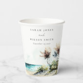 Elegant Dusky Coastal Palm Beach Seascape Wedding Papieren Bekers (Achterkant)
