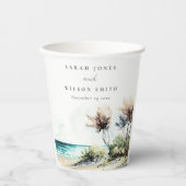 Elegant Dusky Coastal Palm Beach Seascape Wedding Papieren Bekers (Voorkant)