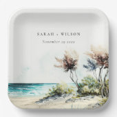 Elegant Dusky Coastal Palm Beach Seascape Wedding Papieren Bordje (Voorkant)