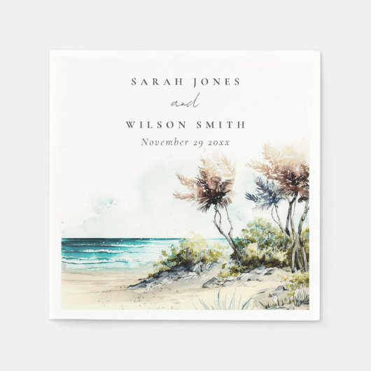 Elegant Dusky Coastal Palm Beach Seascape Wedding Servet (Voorkant)