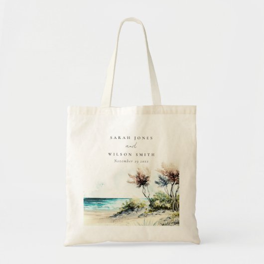 Elegant Dusky Coastal Palm Beach Seascape Wedding Tote Bag (Voorkant)