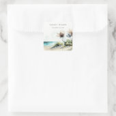 Elegant Dusky Coastal Palm Beach Seascape Wedding Vierkante Sticker (Tas)