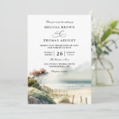 Elegant Dusky Coastal Sand Beach QR Code Wedding Kaart (Staand voorkant)