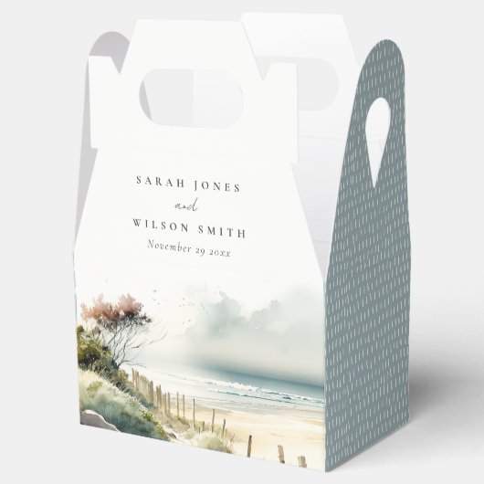 Elegant Dusky Coastal Sand Beach Seascape Wedding Bedankdoosjes (Geopend)