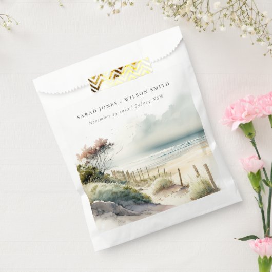 Elegant Dusky Coastal Sand Beach Seascape Wedding Bedankzakje (Gezegeld)