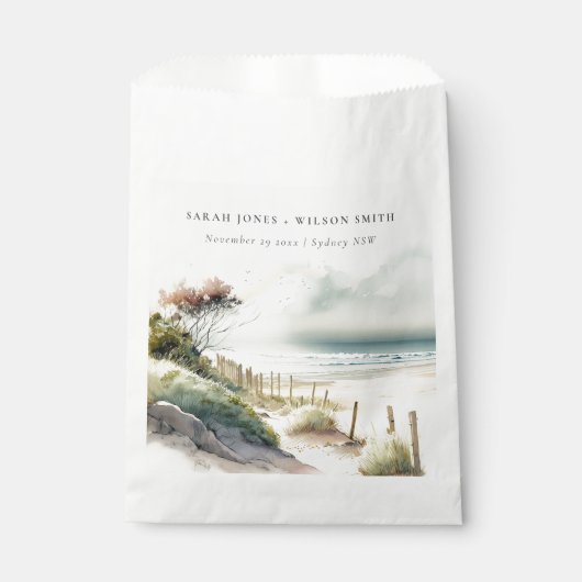 Elegant Dusky Coastal Sand Beach Seascape Wedding Bedankzakje (Voorkant)