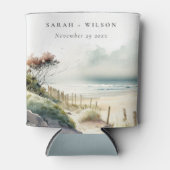 Elegant Dusky Coastal Sand Beach Seascape Wedding Blikjeskoeler (Voorkant)