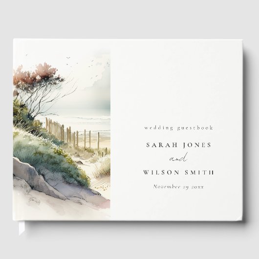 Elegant Dusky Coastal Sand Beach Seascape Wedding Gastenboek (Voorkant)