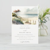 Elegant Dusky Coastal Sand Beach Seascape Wedding Kaart (Staand voorkant)