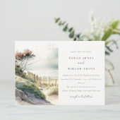 Elegant Dusky Coastal Sand Beach Seascape Wedding Kaart (Staand voorkant)