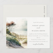 Elegant Dusky Coastal Sand Beach Seascape Wedding Kaart (Voorkant / Achterkant)