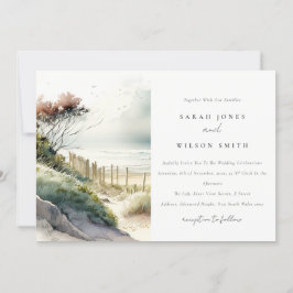 Elegant Dusky Coastal Sand Beach Seascape Wedding Kaart