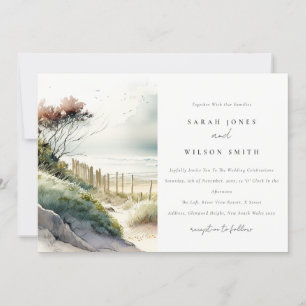 Elegant Dusky Coastal Sand Beach Seascape Wedding Kaart