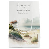 Elegant Dusky Coastal Sand Beach Seascape Wedding Medium Cadeauzakje (Achterkant)