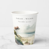 Elegant Dusky Coastal Sand Beach Seascape Wedding Papieren Bekers (Achterkant)