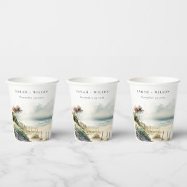 Elegant Dusky Coastal Sand Beach Seascape Wedding Papieren Bekers