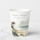 Elegant Dusky Coastal Sand Beach Seascape Wedding Papieren Bekers (Voorkant)