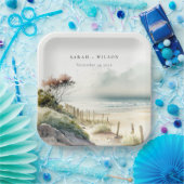 Elegant Dusky Coastal Sand Beach Seascape Wedding Papieren Bordje (Feest)