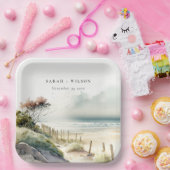 Elegant Dusky Coastal Sand Beach Seascape Wedding Papieren Bordje (Feest)