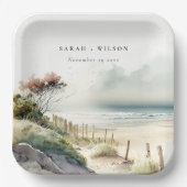 Elegant Dusky Coastal Sand Beach Seascape Wedding Papieren Bordje (Voorkant)