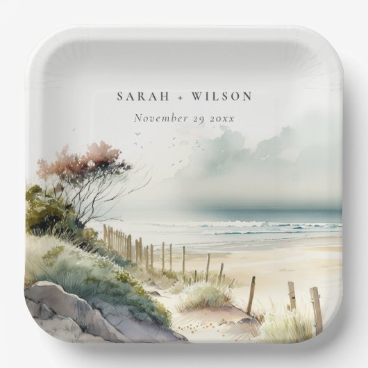 Elegant Dusky Coastal Sand Beach Seascape Wedding Papieren Bordje (Voorkant)