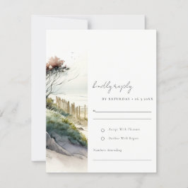 Elegant Dusky Coastal Sand Beach Seascape Wedding RSVP Kaartje