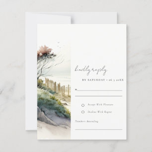 Elegant Dusky Coastal Sand Beach Seascape Wedding RSVP Kaartje