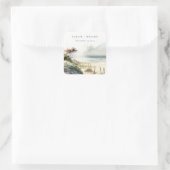 Elegant Dusky Coastal Sand Beach Seascape Wedding Vierkante Sticker (Tas)