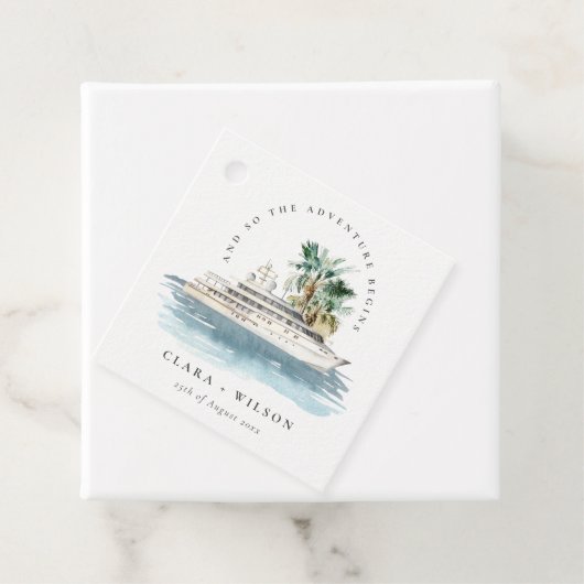 Elegant Dusky Cruise Palm Seascape Wedding Bedankjes Labels (In situ)