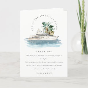 Elegant Dusky Cruise Palm Seascape Wedding Bedankkaart