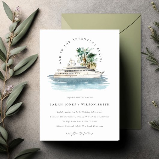 Elegant Dusky Cruise Palm Seascape Wedding Kaart