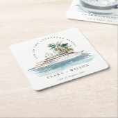 Elegant Dusky Cruise Palm Seascape Wedding Kartonnen Onderzetters (Schuin)