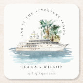 Elegant Dusky Cruise Palm Seascape Wedding Kartonnen Onderzetters (Voorkant)