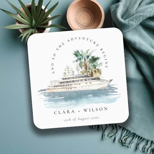 Elegant Dusky Cruise Palm Seascape Wedding Kartonnen Onderzetters