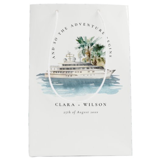Elegant Dusky Cruise Palm Seascape Wedding Medium Cadeauzakje (Voorkant)