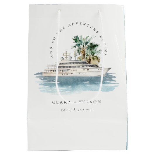 Elegant Dusky Cruise Palm Seascape Wedding Medium Cadeauzakje (Achterkant)