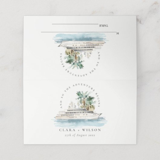 Elegant Dusky Cruise Palm Seascape Wedding Plaatskaartje (Buitenkant ongevouwen)