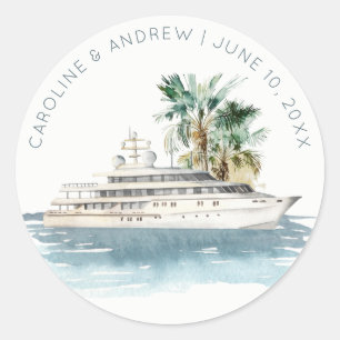 Elegant Dusky Cruise Palm Seascape Wedding Ronde Sticker