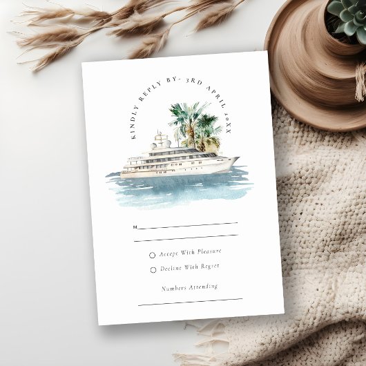Elegant Dusky Cruise Palm Seascape Wedding RSVP Kaartje