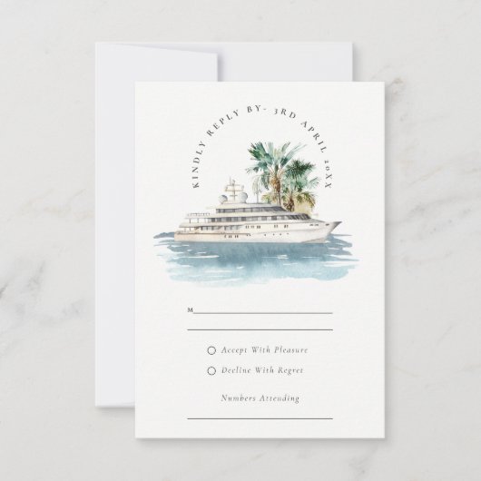 Elegant Dusky Cruise Palm Seascape Wedding RSVP Kaartje (Voorkant)