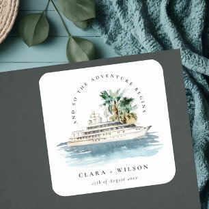 Elegant Dusky Cruise Palm Seascape Wedding Vierkante Sticker