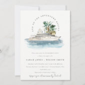 Elegant Dusky Cruise Ship Palm Seascape Verloving Kaart (Voorkant)