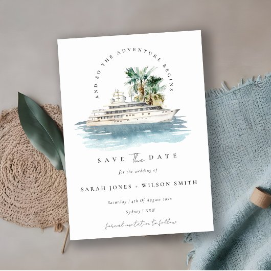 Elegant Dusky Cruise Ship Palm Waterverf Seascape Save The Date