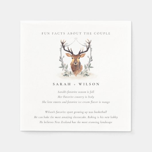 Elegant Dusky Deer Floral Crest Facts Weddenschap Servet (Voorkant)