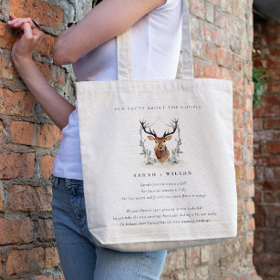 Elegant Dusky Deer Floral Crest Facts Weddenschap Tote Bag